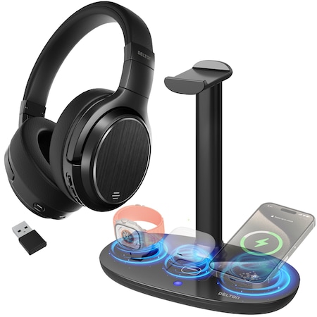 Delton D101 Wireless Computer Headset and Stand Charging Station Bluetooth Stereo Headphoones DHSWC1101XD